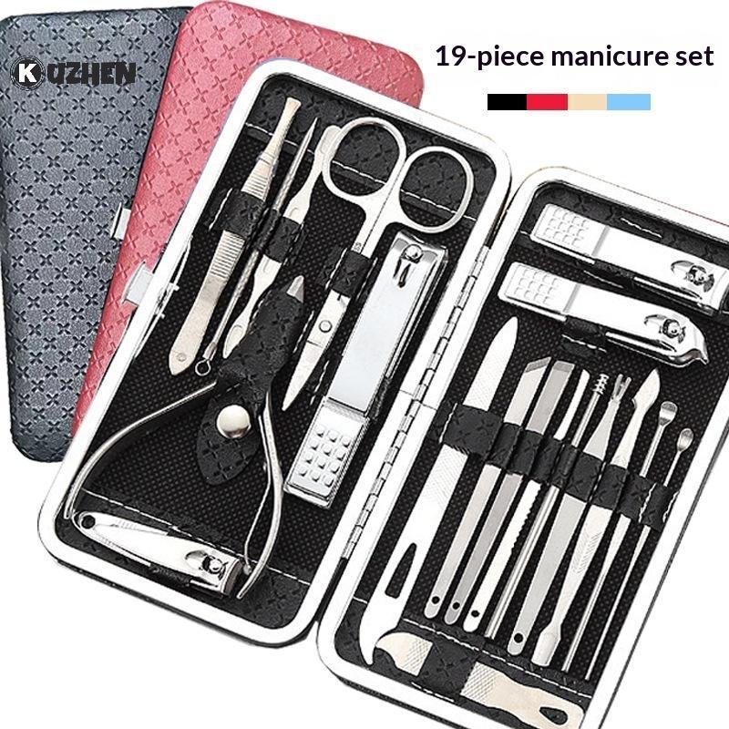 KUZHEN 8 / 19 Cái Bộ Dụng Cụ Làm Móng Chân Bộ Dụng Cụ Cắt Móng Tay Bằng Thép Không Gỉ Bộ Dụng Cụ Chải Lông Cho Văn Phòng Tại Nhà Lưu Trữ Di Động HOT
