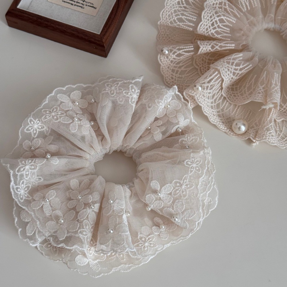 Hululu / Phong Cách Mới Kết Cấu Cao Cấp Ren Ngọc Trai Tính Khí Scrunchy Ngọt Mori Phong Cách Băng Đô Cao Su Phụ Kiện Tóc