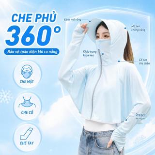 Áo Chống Nắng Mùa Hè Kiểu Mới Cho Nữ UPF 50+ Có Mũ Thoáng Khí Dùng Khi Đạp Xe Khăn Choàng Che Nắng Khi Lái Xe Siêu Mát