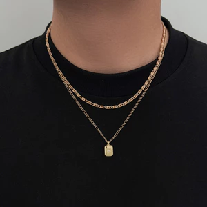 Unisex Gold Layered Star Tag Choker - Thiết kế dây chuyền đôi - Có thể điều chỉnh 51-60cm - Trang sức thời trang Hip-Hop dạo phố