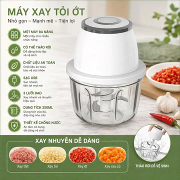 Máy xay tỏi ớt Máy xay thực phẩm Máy xay mini Máy xay đa năng sạc USB 3 lưỡi dùng nhà bếp