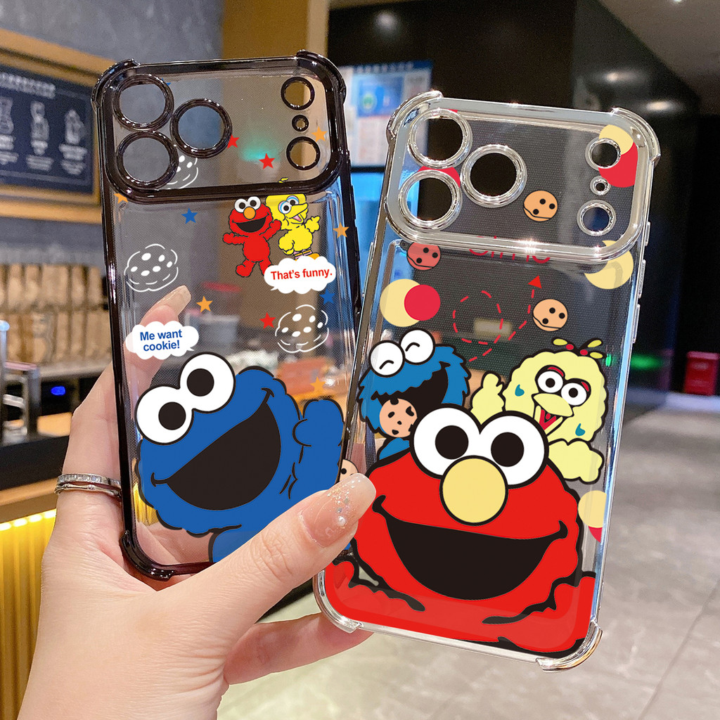 Tương thích với iPhone 17 16 15 Pro Max 14 Plus 13 12 11 XR XS Cookie Monster Elmo Vỏ mạ trong suốt Vỏ chống rơi