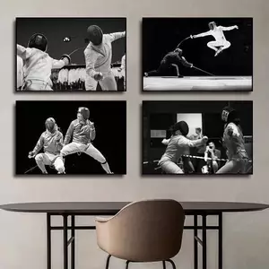 Đấu kiếm Thể Thao Không Khung Vải Chống Thấm Nước Tranh Core, Sabre Epee Lá Nhân Vật Nghệ Thuật Treo Tường Poster Cho Câu Lạc Bộ Đấu Phòng Tập Gym Trang Trí