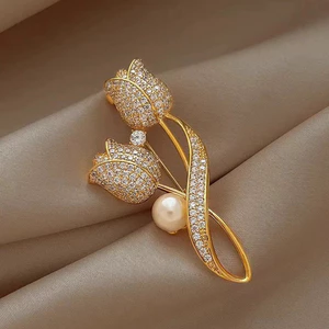 Hoa Tulip Thổ Cẩm Nữ Corsage Tinh Tế Thanh Lịch Sang Trọng Pin Cảm Thấy Phù Hợp Với Cardigan Phụ Kiện