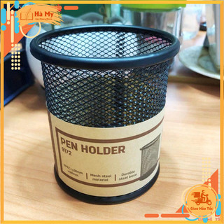Ống Cắm Bút Bằng Sắt Lưới Deli 9172 Màu Đen – Giỏ Đựng Bút Hợp Kim Trụ Tròn Cao Cấp Chống Gỉ