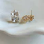 Bông tai nữ bốn cánh hoa hình khối đường zircon cá tính và đa năng thời trang