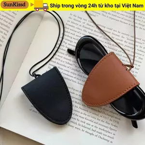 Mặt dây chuyền túi đựng kính mắt SUNKISSD, Dây treo kính râm bằng da, Túi treo cổ bền đa chức năng đơn giản