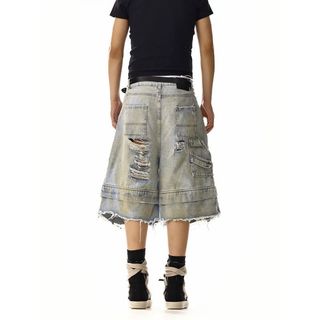 Quần short denim nam GKSSS Thương hiệu hợp thời trang Mỹ đục lỗ nặng chất lượng cao trung tính