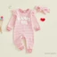 Bộ áo liền quần sọc sọc cho bé gái Bộ áo liền quần dài tay xù và băng đô dễ thương