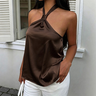 Nova-Áo lót satin gợi cảm kiểu yếm buộc dây, hở lưng, thời trang dành cho nữ.
