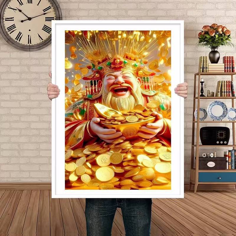 Phong Thủy Thần Tài Tranh Canvas Nghệ Thuật Treo Tường Sang Trọng Vàng May Mắn Tiền Thần Poster In Hình Cho Văn Phòng Phòng Phòng Khách Trang Trí Nhà