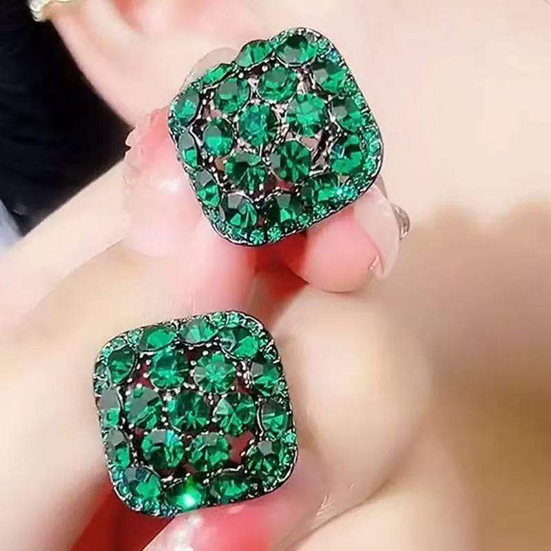 Tên sản phẩm: Bông tai nữ retro hình học kim cương ngọc lục bảo sang trọng và đơn giản, cao cấp.
