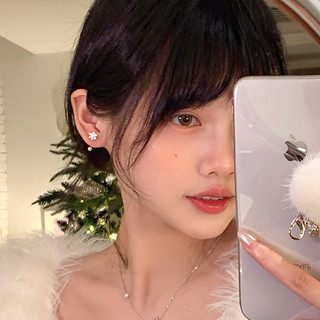 Bông tai bạc 925 Bông tai bông tuyết Giáng sinh Bông tai xoắn ốc cho phụ nữ Giáng sinh Bông tai bông tuyết đính kim cương Bông tai đeo lưng thời trang sang trọng