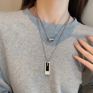 Vòng cổ hai lớp với mặt dây chuyền hình vuông GLKWC, thiết kế tinh tế từ hợp kim màu vàng, phụ kiện thời trang dành cho nữ