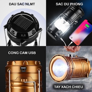 🔥(4 CHỨC NĂNG) Đèn cắm trại tích điện hình đèn dầu sử dụng năng lượng mặt trời 2 chế độ sáng kiêm sạc dự phòng