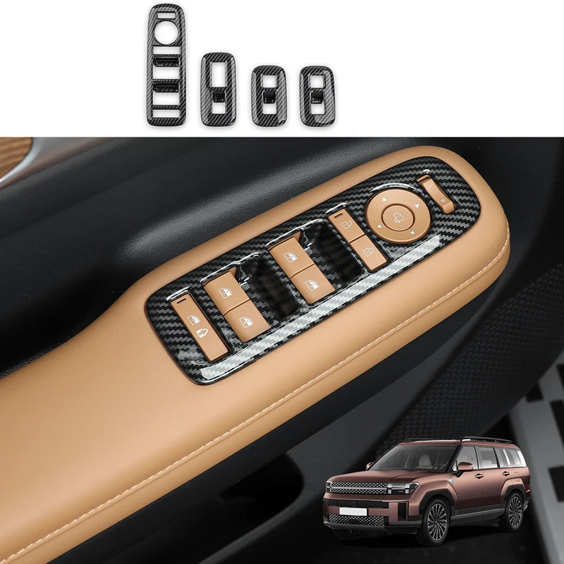 Dành Cho Xe Hyundai Santa Fe MX5 2024 2025 Sợi Carbon Phong Cách Cửa Sổ Nâng Nút Bao Cửa Tay Viền Bảng Khung Nội Thất LHD / RHD