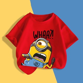 Áo thun ngắn tay cho bé trai, in hình hoạt hình Minion một mặt, chất liệu mềm mại và thân thiện với da