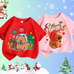 COD (Hồ Chí Minh)DREAMY BABY Áo thun Noel x Capybara cho bé Áo phông Giáng sinh chất thun Cotton co dãn Mềm mịn