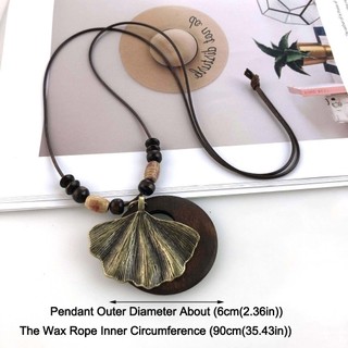 HEARTHLY Vòng cổ dài da gỗ handmade phong cách boho, mặt lá rỗng cho nam