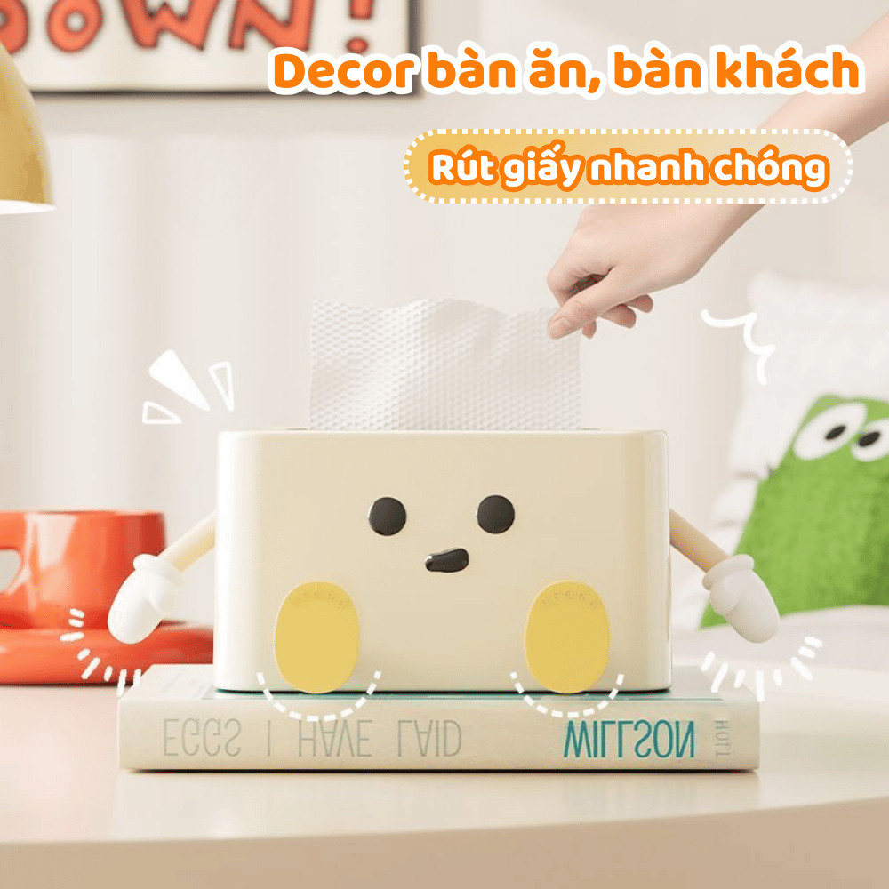 Hộp đựng khăn giấy để bàn dễ thương DINO, Hộp giấy ăn decor, Hộp giấy vệ sinh đa chức năng cao cấp