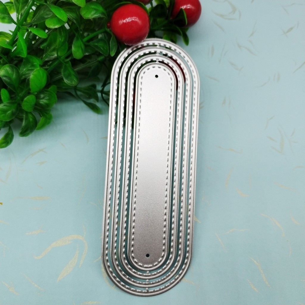 Hình Bầu Dục Dài Dải Khung Đánh Dấu Trang Kim Loại Thép Carbon Cắt Khuôn Handmade DIY Album Ảnh Thiệp Chúc Mừng Cắt Chết Giấy Thủ Công Sổ Lưu Niệm Dập Nổi Khắc Bản Mẫu