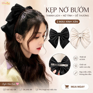 【BabyJoy】Kẹp tóc nơ lụa satin bản to phong cách Hàn Quốc,thiết kế 3 lớp nơ  nhẹ nhàng tiểu thư cho nữ