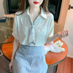 Áo khoác mùa hè Thiết kế dáng ôm hơn Cảm giác khí chất Cổ áo Polo Áo sơ mi ngắn tay Top Nữ