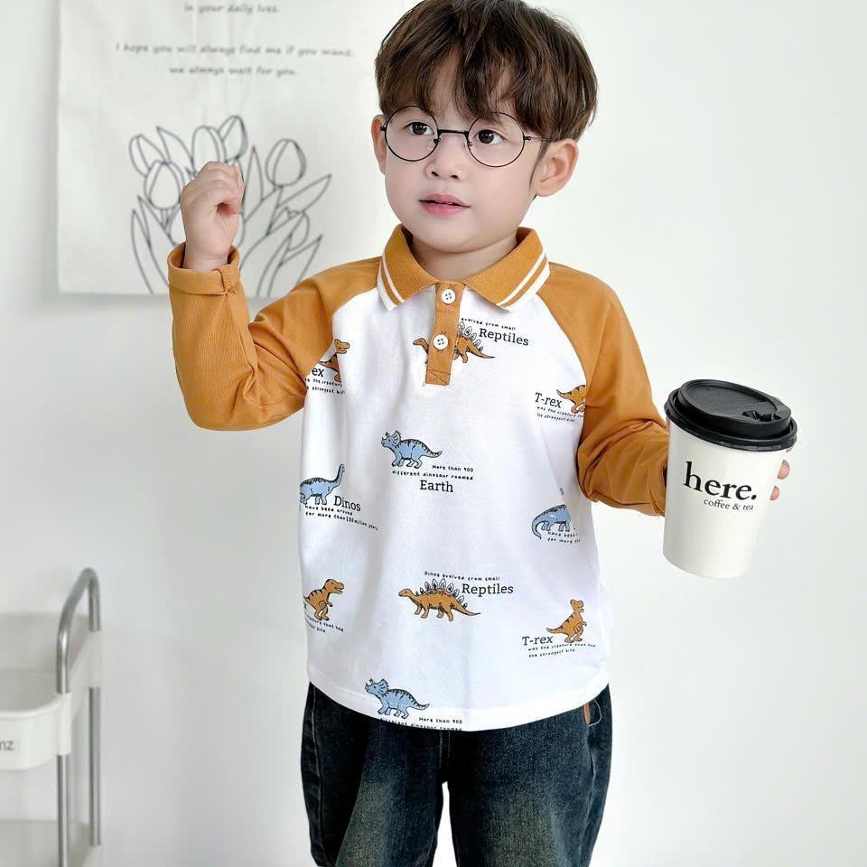 ÁO THU ĐÔNG IN HÌNH KHỦNG LONG dài tay cho bé trai,  Áo cotton mềm mát  thoải mái cho bé