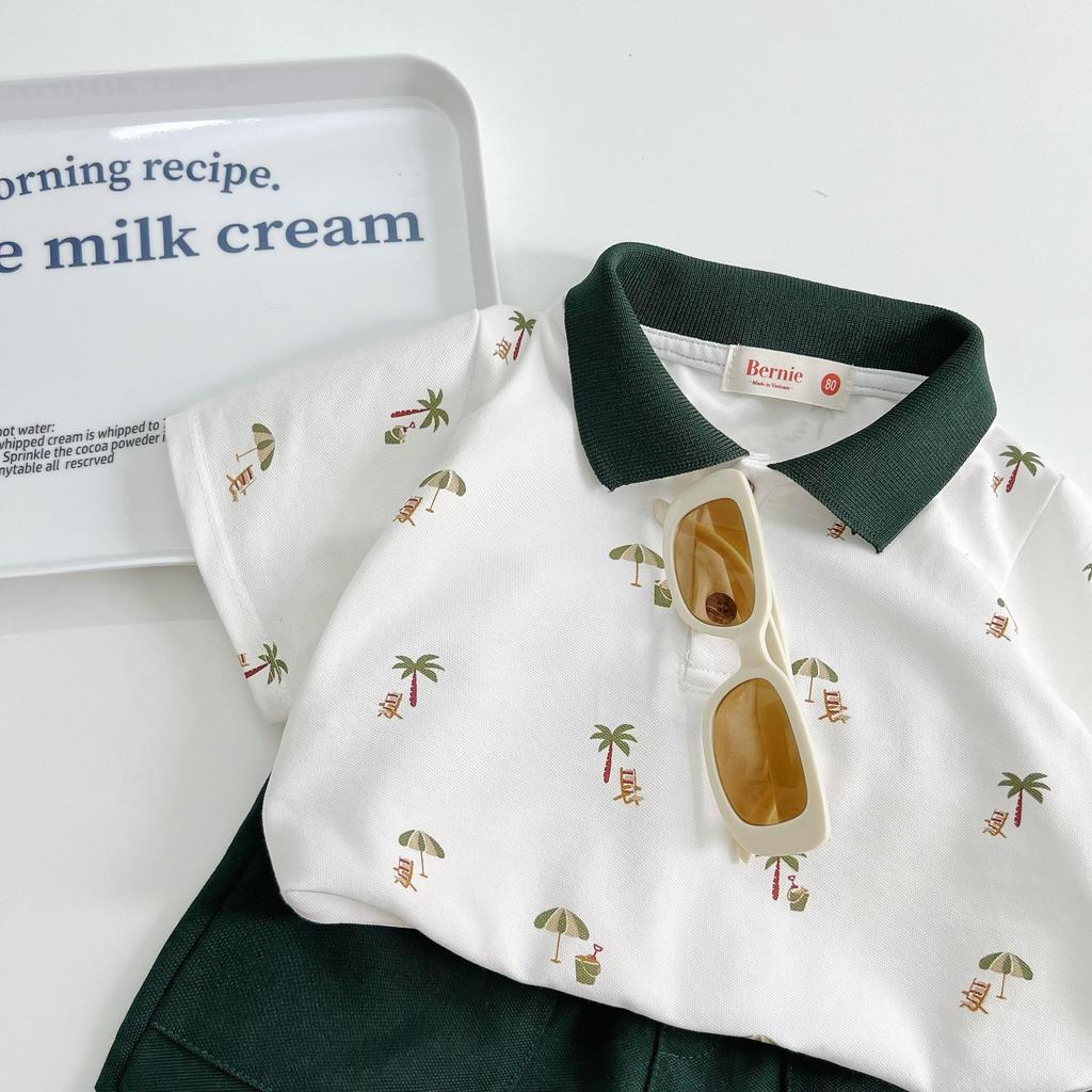 Bộ quần áo Polo In hình CÂY DỪA QUẦN XANH cho bé yêu, cotton mềm mát