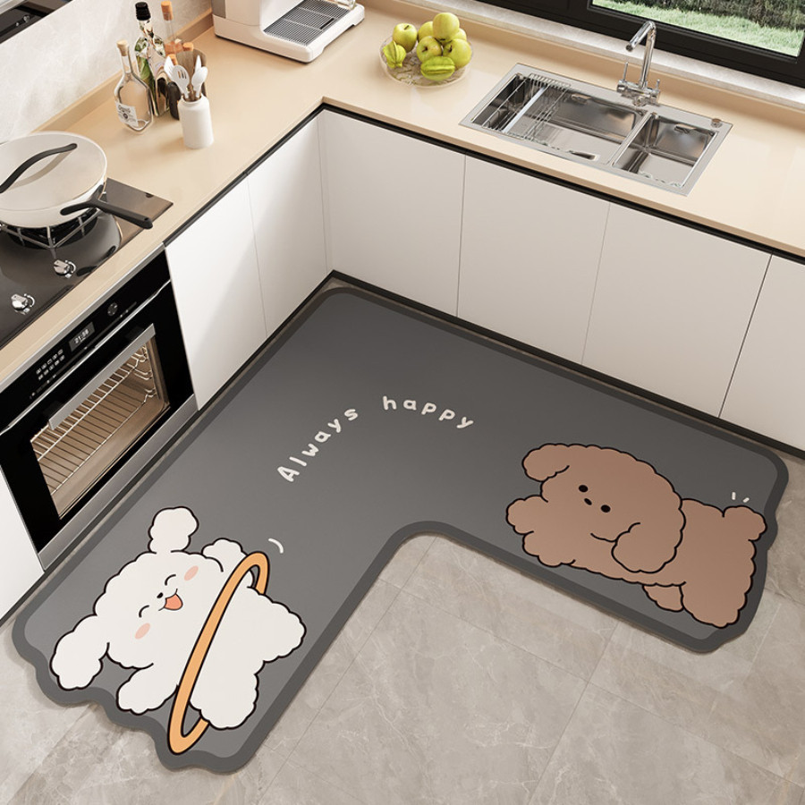 Thảm Bếp Siêu Thấm Hút HomeMate Hình Thú Cưng Dễ Thương, Thảm Nỉ Lót Cao Su Chống Trơn Trượt 70x70cm