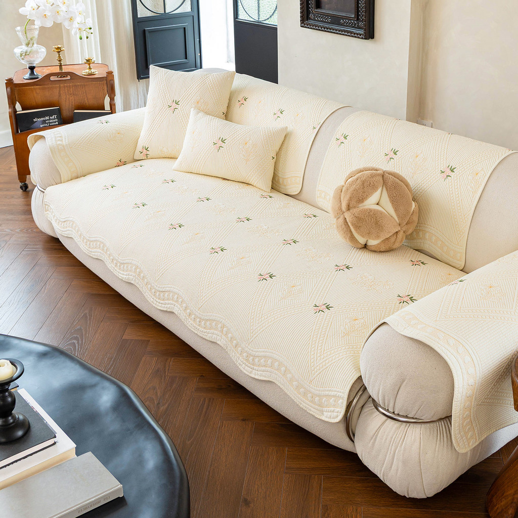 Tất Cả Cotton Thêu Sofa Đệm Bốn Mùa Đa Năng Sofa Bao 123 Người Đơn Giản Sofa Cover