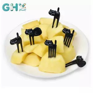 GHX 6 Cái Nhựa Mèo Trái Cây Nĩa Mini Trái Cây Tăm Răng Động Vật Trang Trại Hoạt Hình Nĩa Trái Cây VN