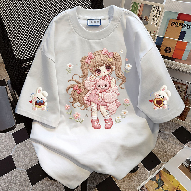 BOOM Áo thun nữ kiểu hàn quốc form rộng tay lỡ cổ tròn cotton Mát-Hè hot trend in cách dễ thương Áo phông form vừaF054