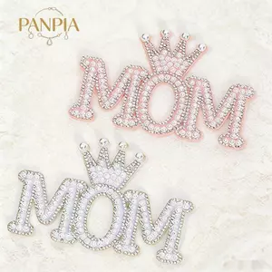 PNPIA- Mẹ Thư Ngọc Trai Vương Miện Miếng Dán May Trên Kim Cương Giả Đính Huy Hiệu Bảng Chữ Cái Thêu Cho DIY Quần Áo Túi Mũ Trang Trí