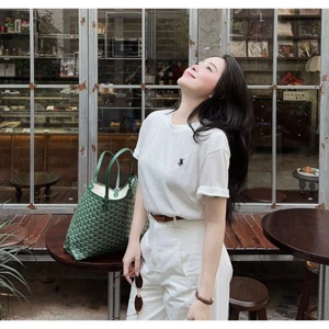 （Giao hàng 24h）Angela Áo thun nữ basic thêu ngựa form rộng