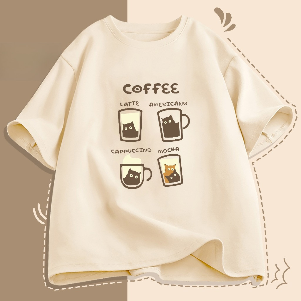 （Giao hàng 24h）Angela Áo Thun Nam Nữ Unisex Mã TN Coffee In Hình Chất Cotton Form Rộng Phong Cách Ulzzang J Joli Trendy