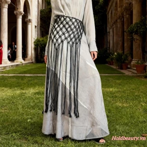 Thắt lưng khăn quàng cổ móc dành cho nữ Bohemian Cutouts Tua dài Sarong Khăn quàng cổ thắt lưng