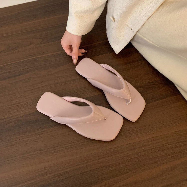 Mùa hè Nhẹ Thoải Mái Mặc Bên Ngoài Đế Phẳng Gót Đế Bằng Nhẹ Giày Đi Biển Flip-Flops Thời Trang Mặc Bên Ngoài Chống Trơn Trượt Mũi Vuông Flip-Flops Nhà Máy Giá Bán Buôn