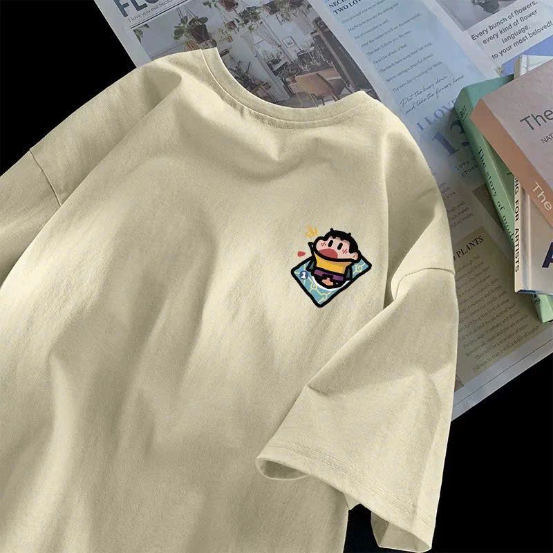 Áo phông cotton in đơn giản, thời trang unisex, thoải mái với thiết kế chú bé in ng ực -aophong