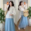 Bộ đồ bà bầu mùa hè đơn giản chấm bi phù hợp với mọi trận đấu + Bộ đồ hai mảnh váy