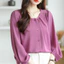 Áo Sơ Mi Voan Nữ VN, Nhiều Màu, Tay Dài, Màu Trơn, Cổ Tròn, Phiên Bản Cực Dài, Phiên Bản Rời, Kích Thước Lớn, Áo Sơ Mi