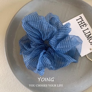 Yoing / Phong Cách Hàn Quốc Màu Xanh Kẻ Sọc Chấm Bi Organza Tóc Nhẫn Scrunchy