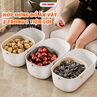 Hộp Đựng Đồ Ăn Vặt 2 Lớp Tiện Lợi Lux Home Tích Hợp Rổ Rửa Hoa Quả, Rau Củ Có Lỗ Thoát Nước