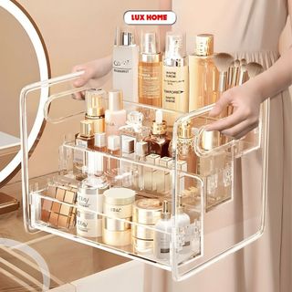 Kệ Đựng Mỹ Phẩm Trong Suốt 3 Tầng Để Bàn Giá Nhựa Cao Cấp Đa Năng Có Lỗ Thoát Nước Luxhome