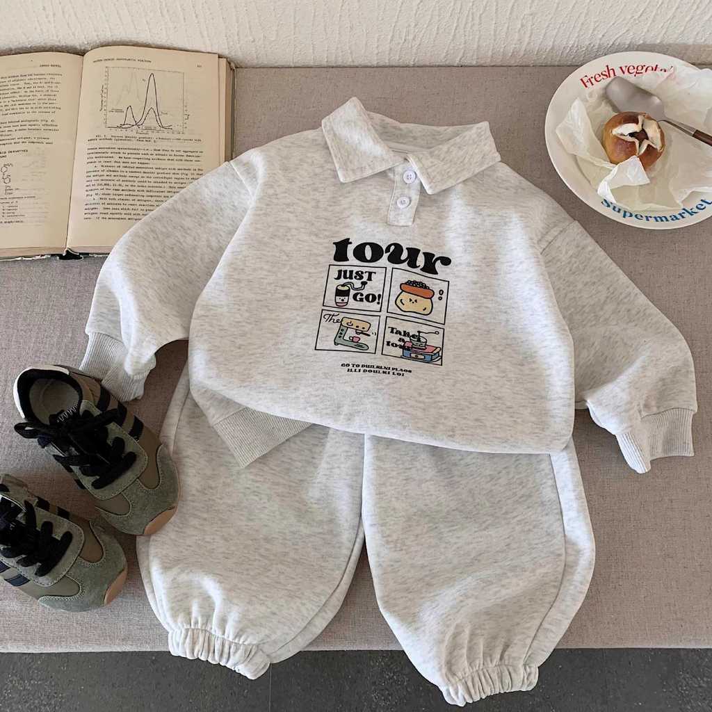 ​Bộ đồ áo thun trẻ em Bộ đồ hai mảnh Cotton mùa thu cỡ 80-150​ QBSW