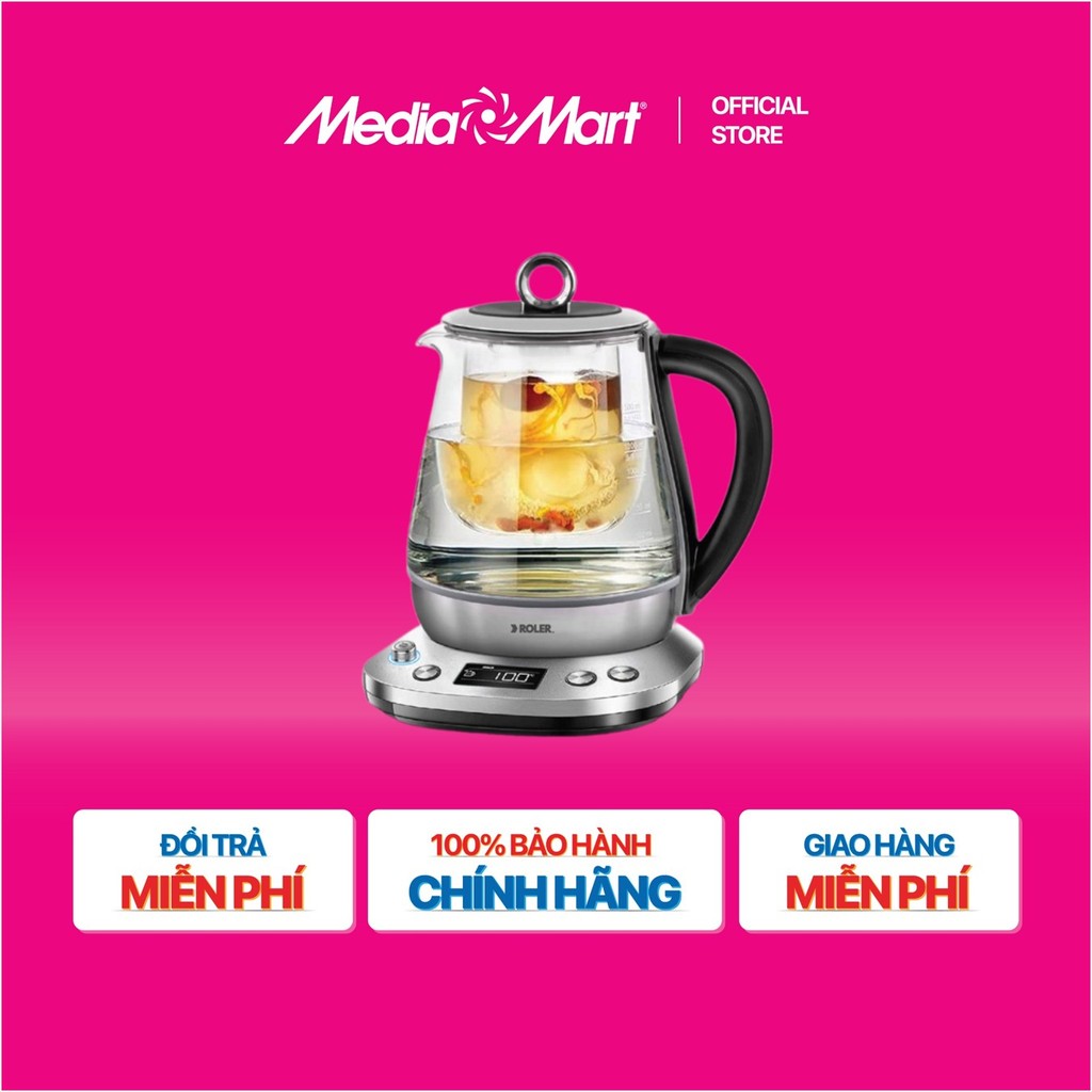 [MEDIAMART] - Ấm siêu tốc tea master thủy tinh 1.5 Lít Roler RK-5135A 1300W - FREESHIP,Bảohànhchínhhãng