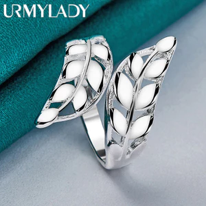 URMYLADY 925 Lá Bạc Mở Nhẫn Nữ Cưới Đính Hôn Thời Trang Quyến Rũ Trang Sức