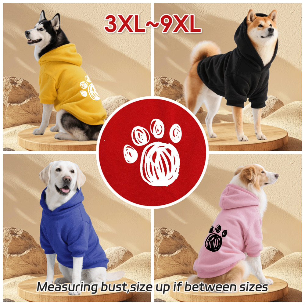 Áo Hoodie cho chó lớn 3XL-9XL, phong cách chui đầu, Có 6 màu, Vải mềm, Thoải mái, thoáng khí, ấm áp, có thể giặt được, Thích hợp cho tất cả các giống chó lớn