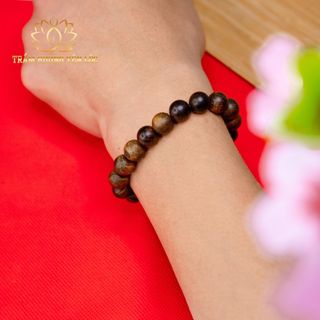 Vòng Trầm Indo Cận Chìm hạt tròn đơn - Trầm Hương yên Lộc (Mua một, tặng một hộp nhung, dây dự phòng)