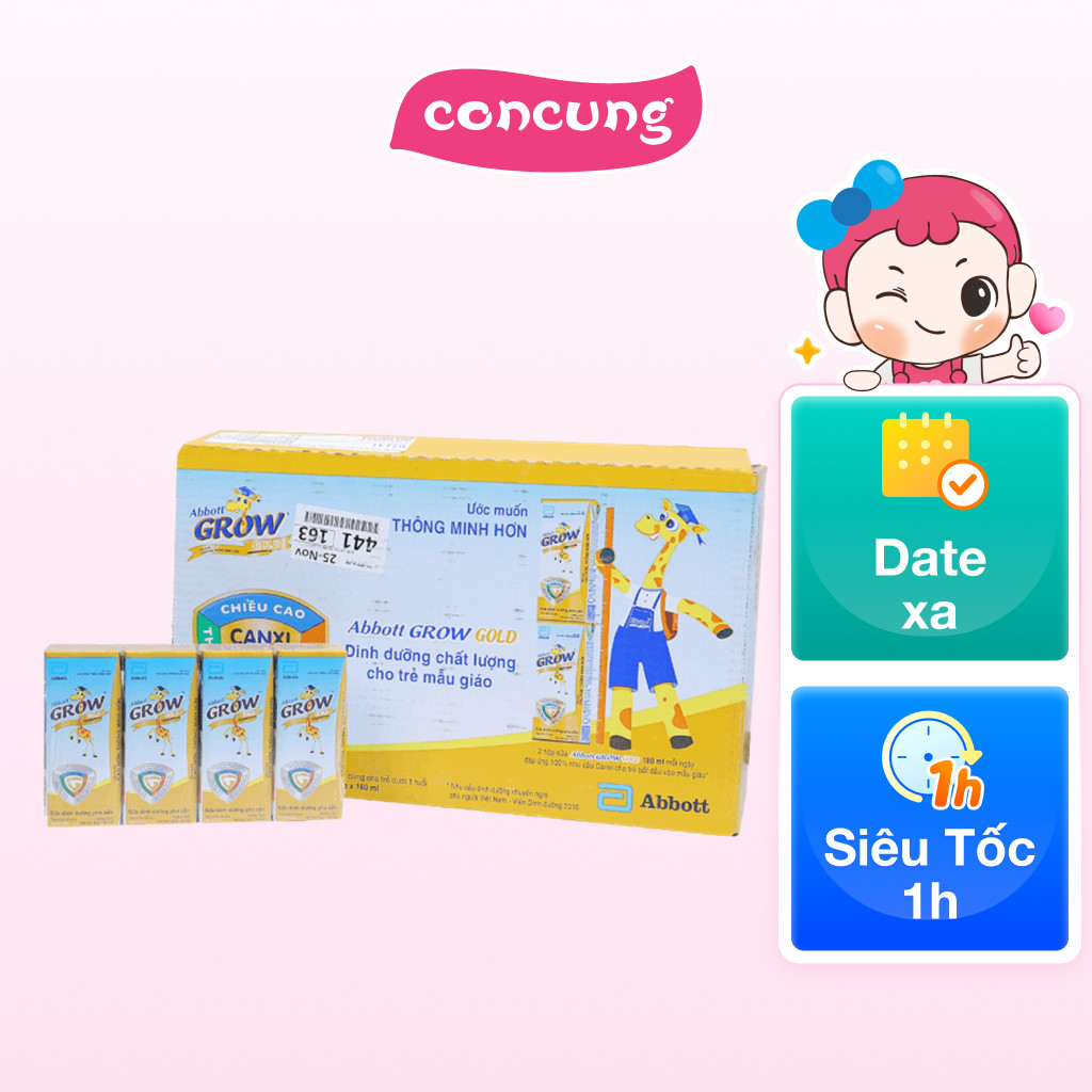 Thùng thực phẩm bổ sung Abbott Grow Gold hương vani 180ml (Lốc 4 hộp) – 12 lốc